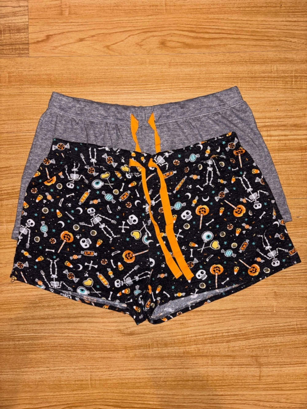 Trick Or Treat Sleep Halloween Print Pajama Shorts with Orange Drawstring